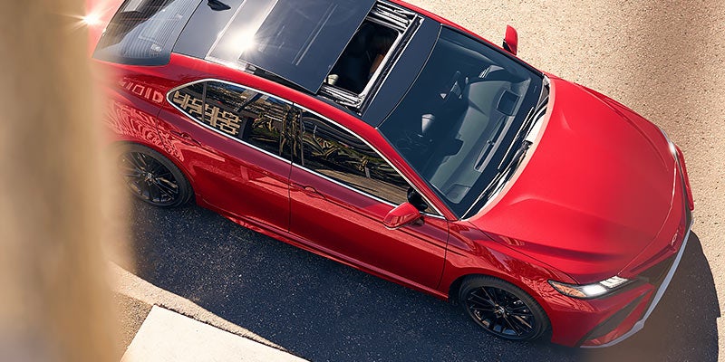 Overhead view of a red 2021 Toyota Camry